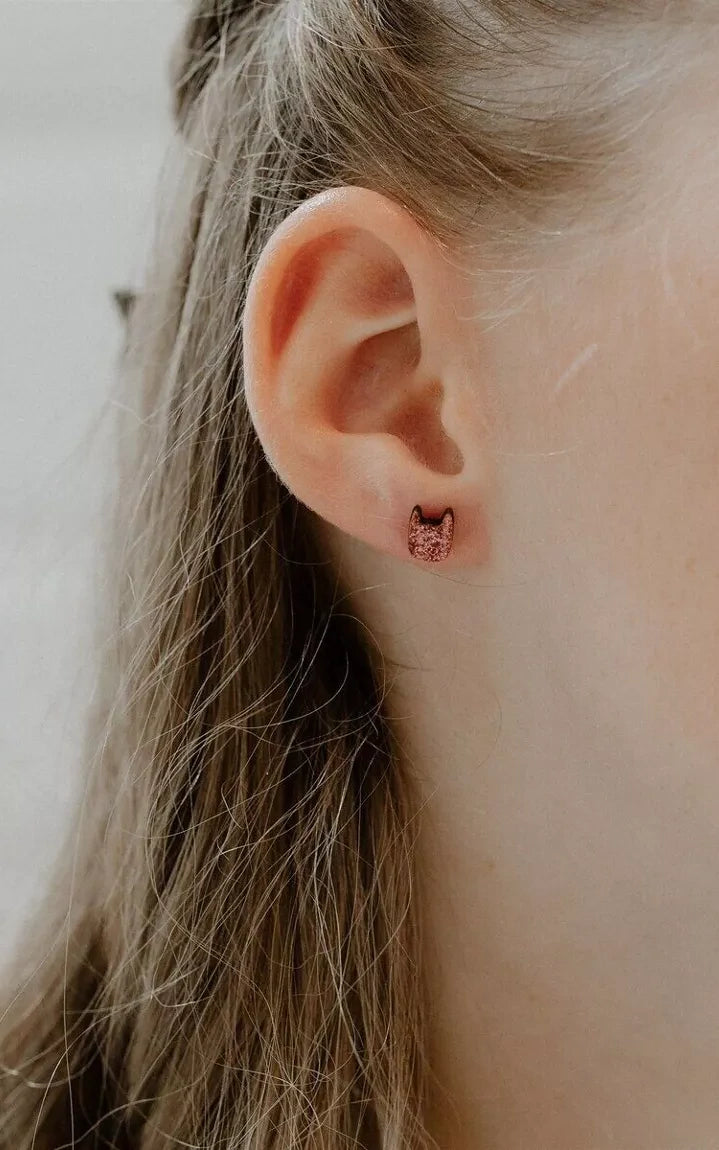 Glittery Stud Earrings Cat Pink