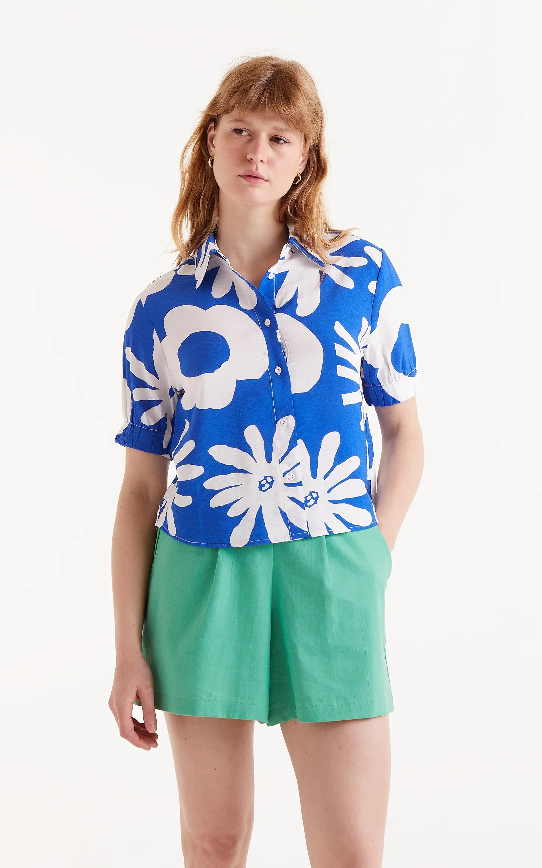 Compania Fantastica - Bluet Blue Floral Print Shirt