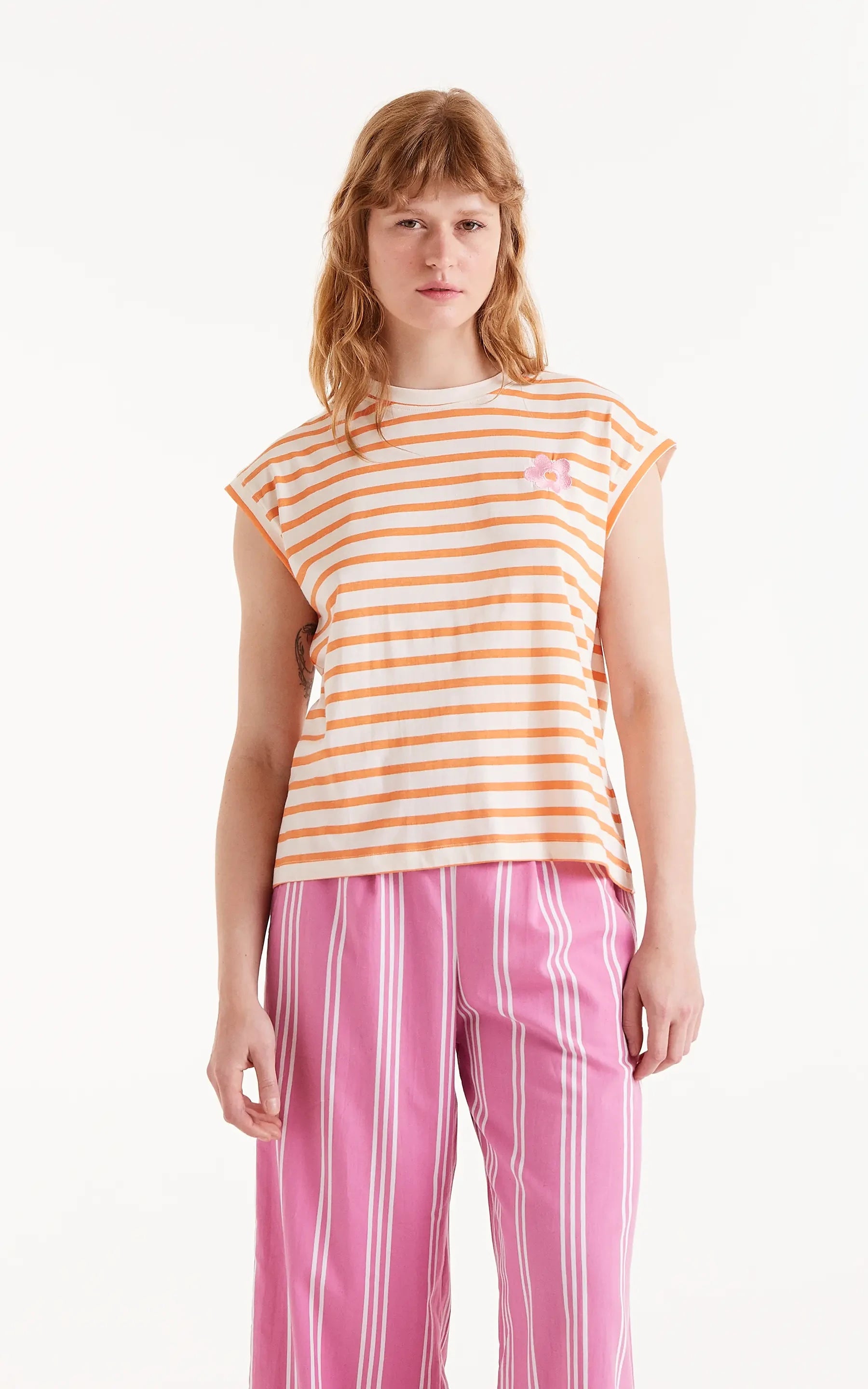 Compania Fantastica - Orange Striped Print T-shirt