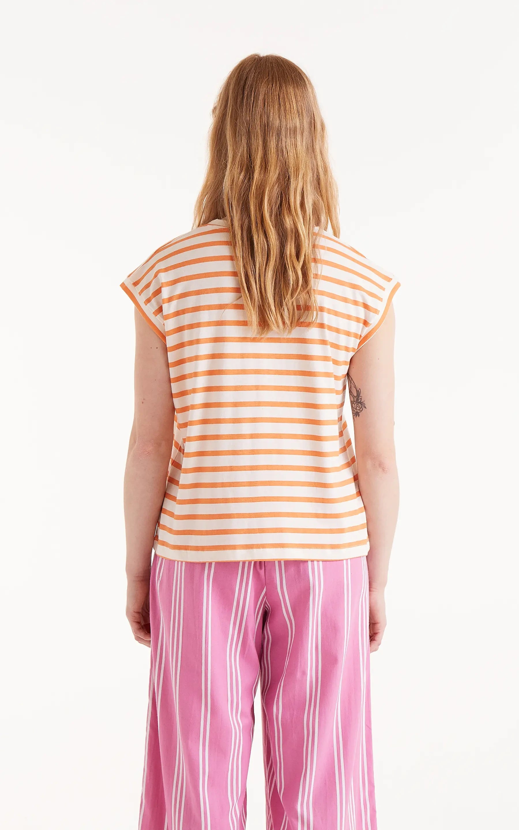 Compania Fantastica - Orange Striped Print T-shirt