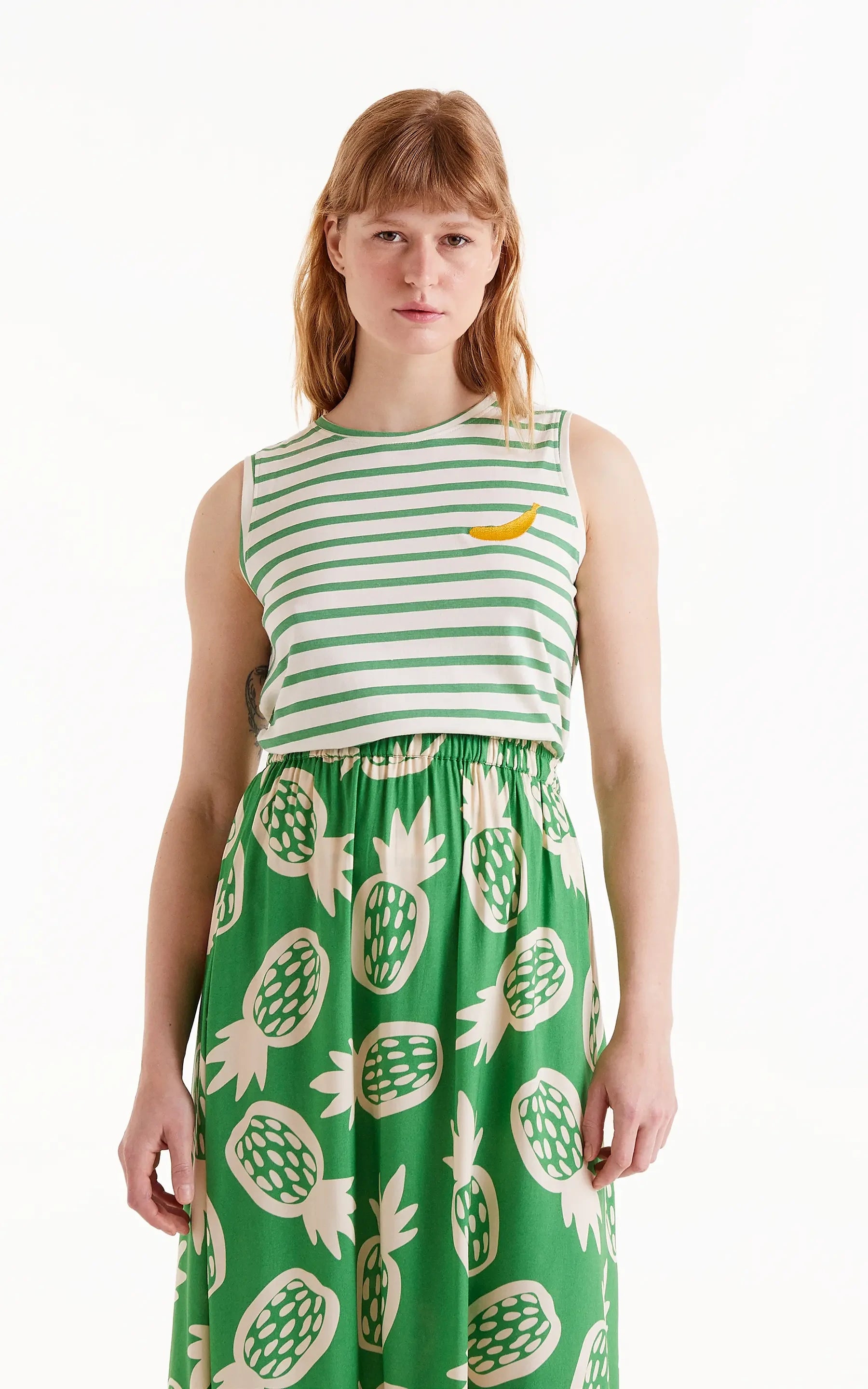 Compania Fantastica - Green Striped Print T-shirt Banana