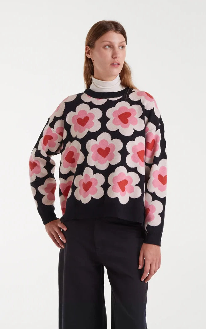 Jacquard Knit Sweater Sweetheart Print