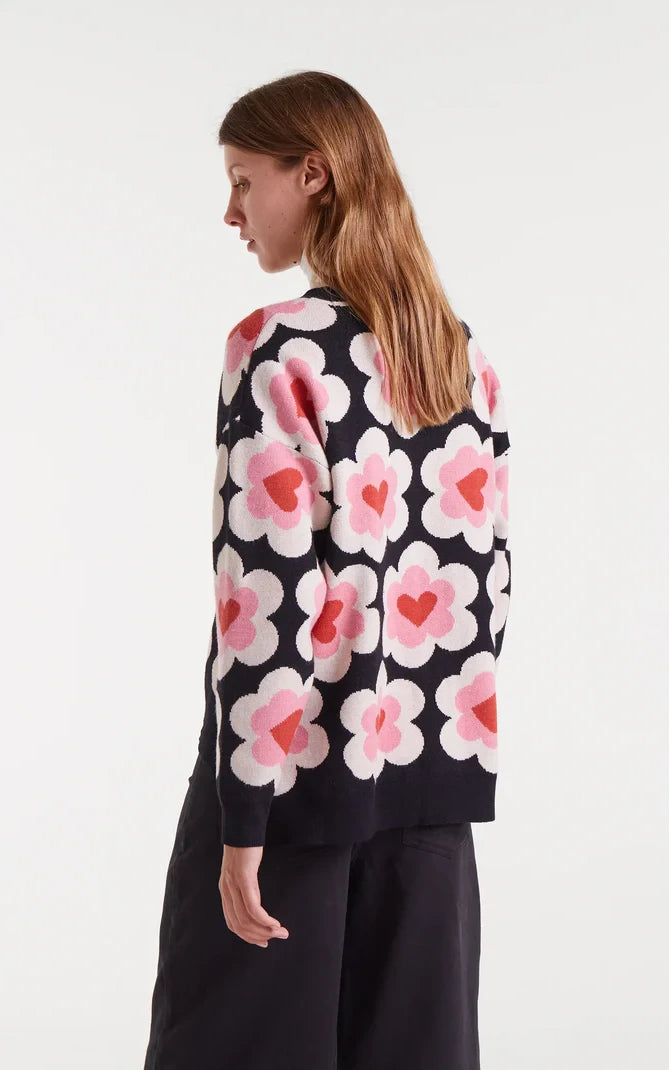 Jacquard Knit Sweater Sweetheart Print