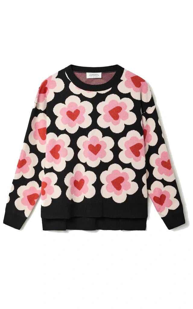Jacquard Knit Sweater Sweetheart Print