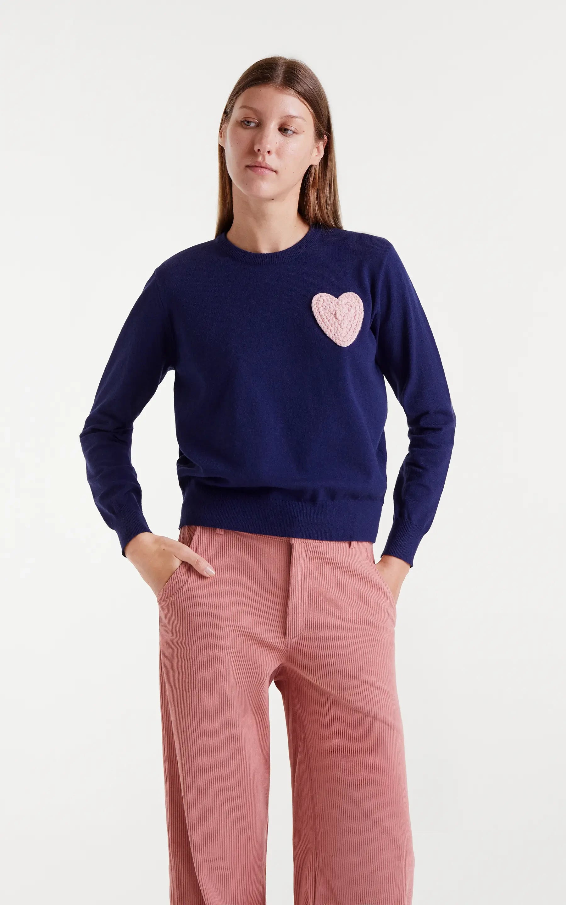 Blue Knitted Sweater Heart Print