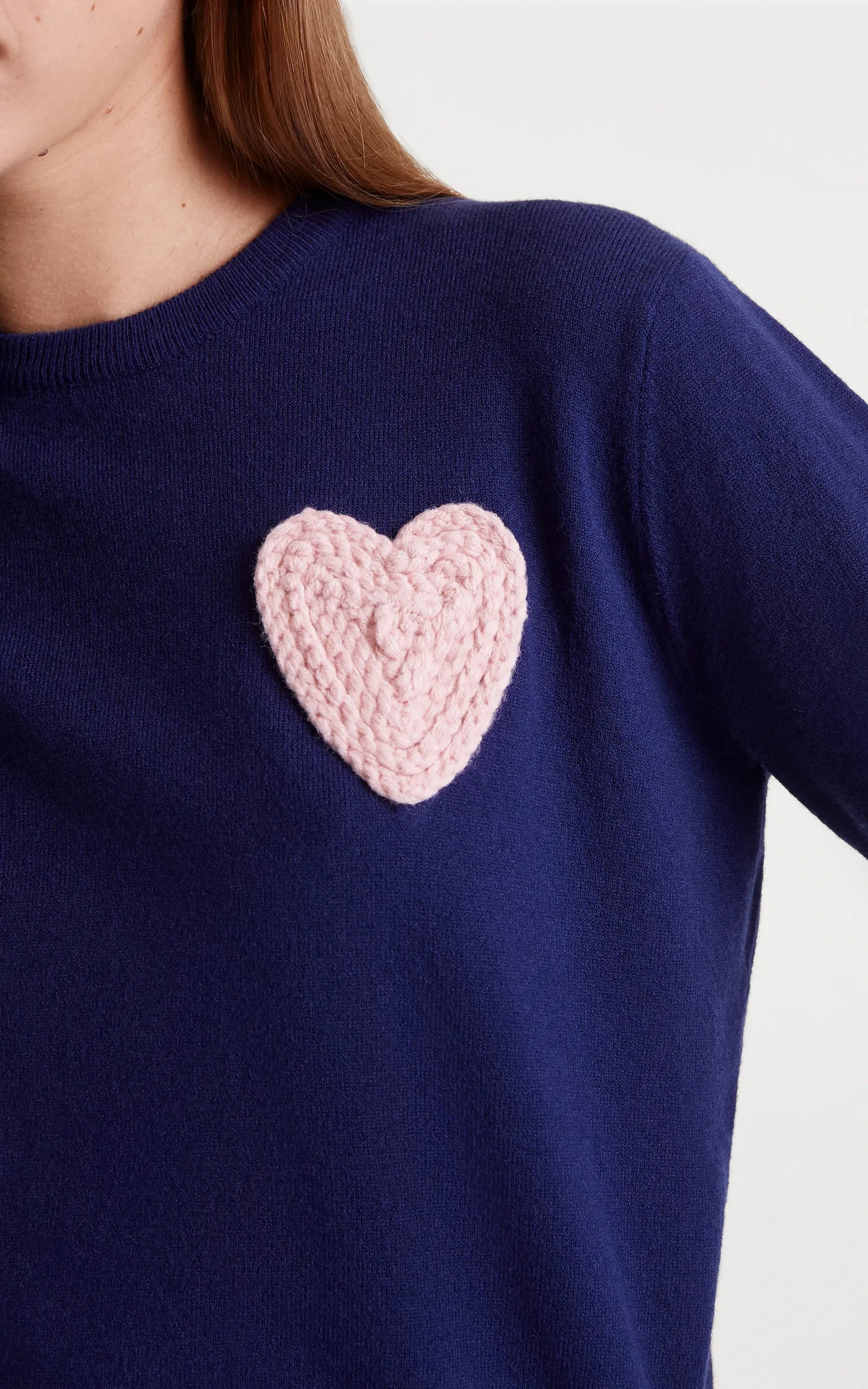 Blue Knitted Sweater Heart Print