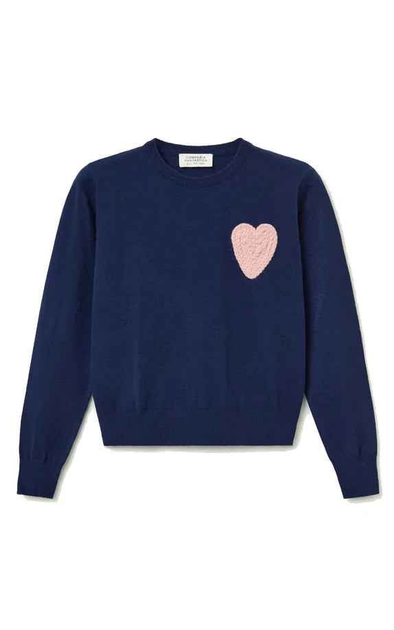 Compania Fantastica - Blue Knitted Sweater Heart Print