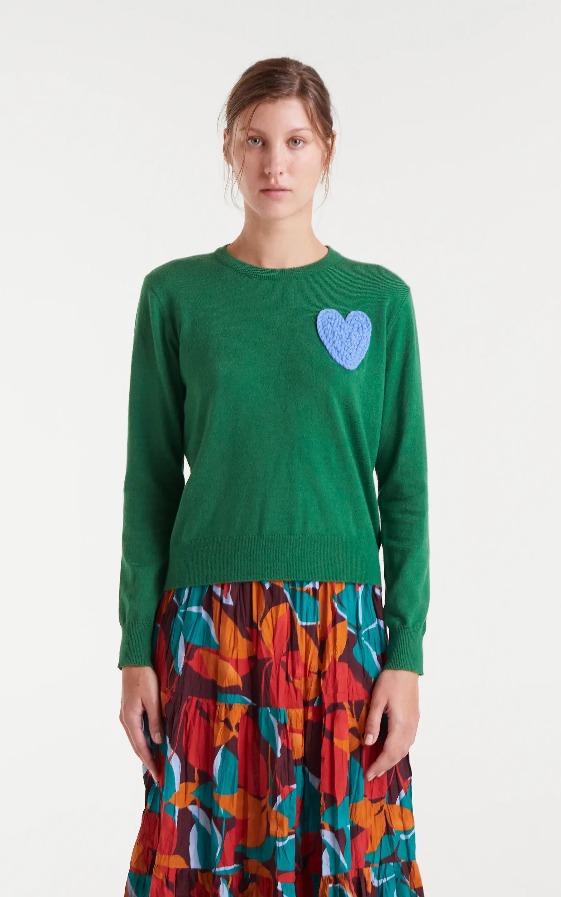 Green Knitted Sweater Heart Print