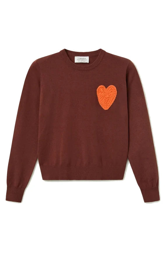 Brown Knitted Sweater Heart Print