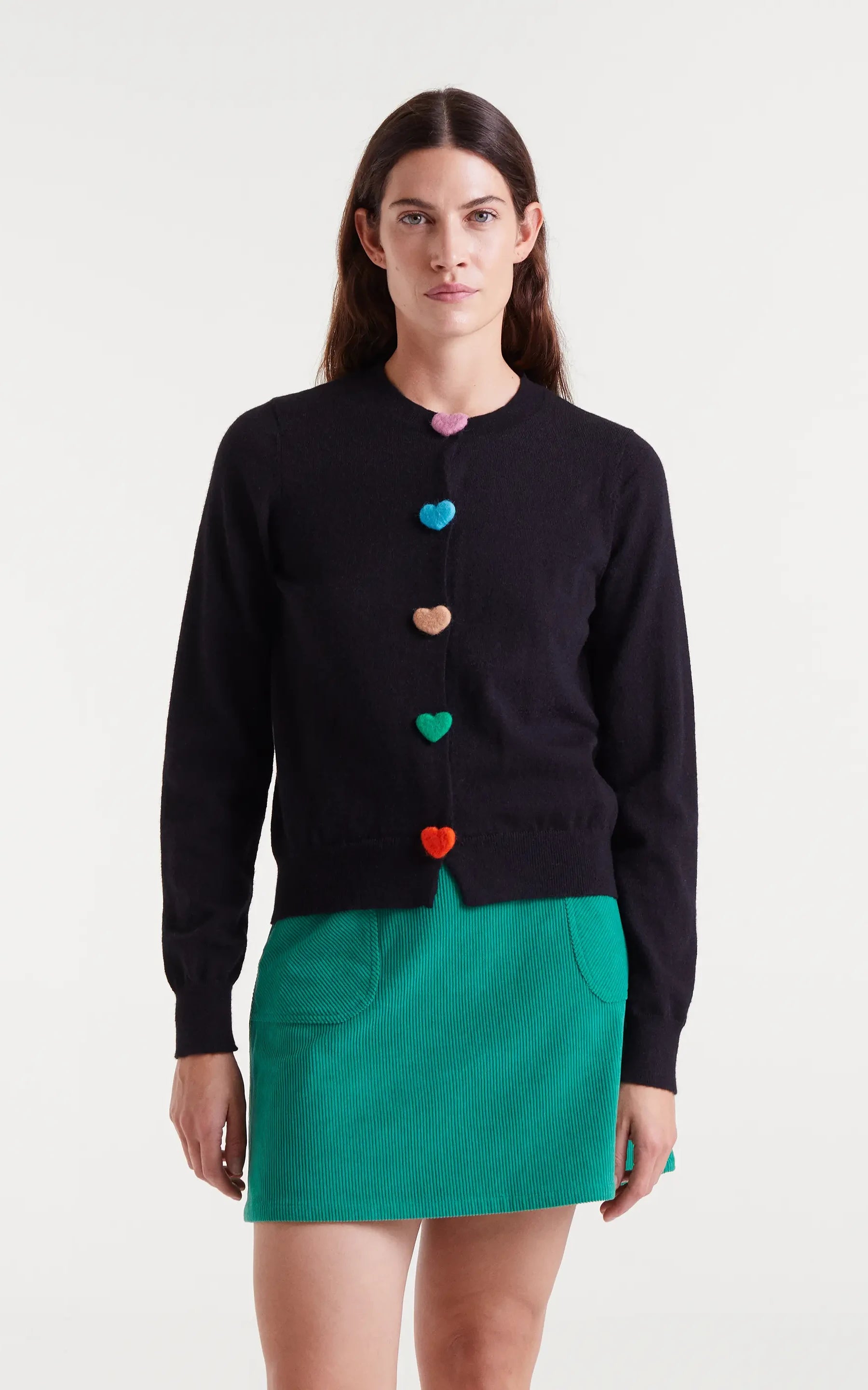 Black Knitted Cardigan With Heart Detail
