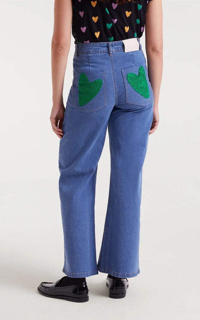 Jeans Heart Embroidery