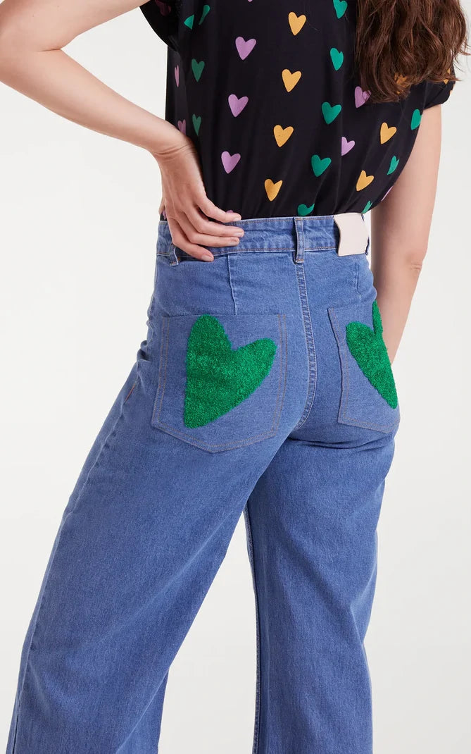 Jeans Heart Embroidery