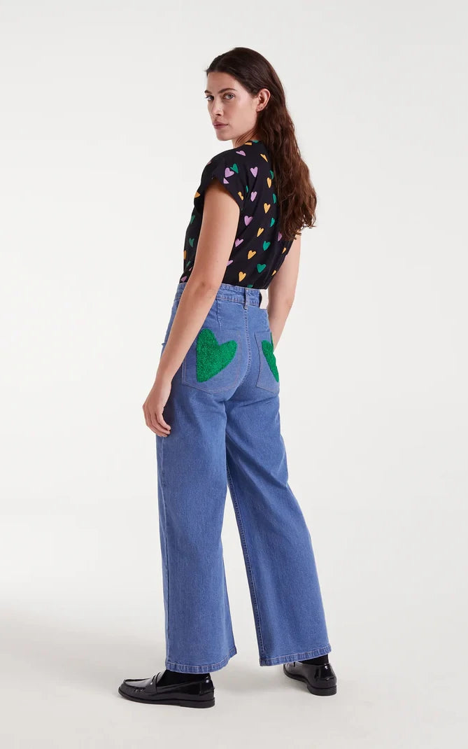 Jeans Heart Embroidery