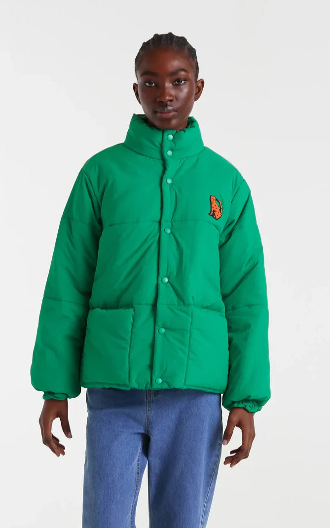 Green Quilted Coat With Jaguar