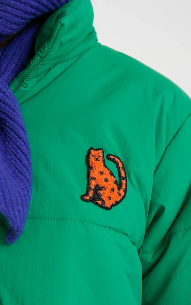 Green Quilted Coat With Jaguar