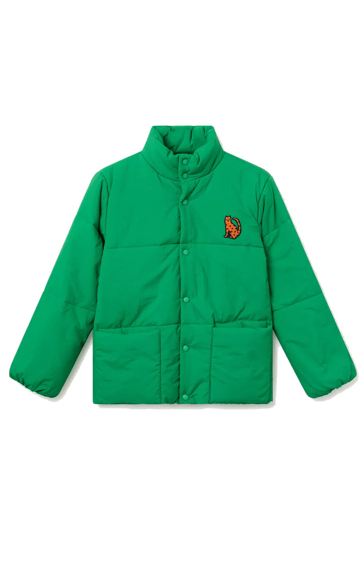 Green Quilted Coat With Jaguar
