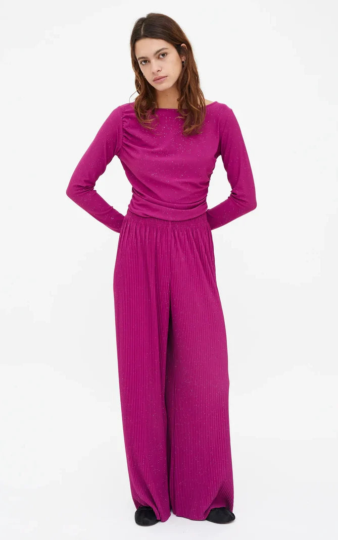 Compania Fantastica - Pleated Crepe Trousers With Magenta Lurex