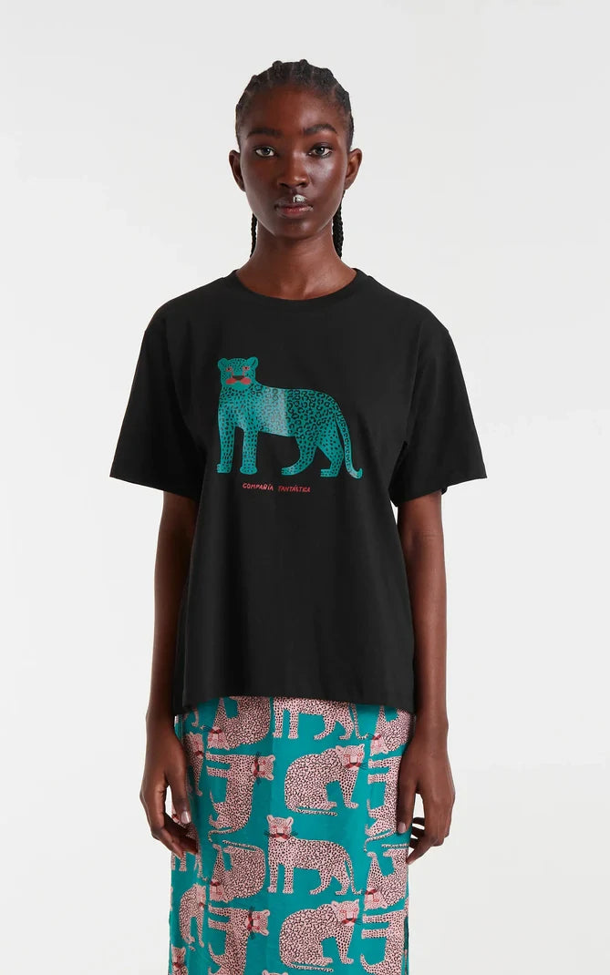 Compania Fantastica - Black T-shirt With Leopard