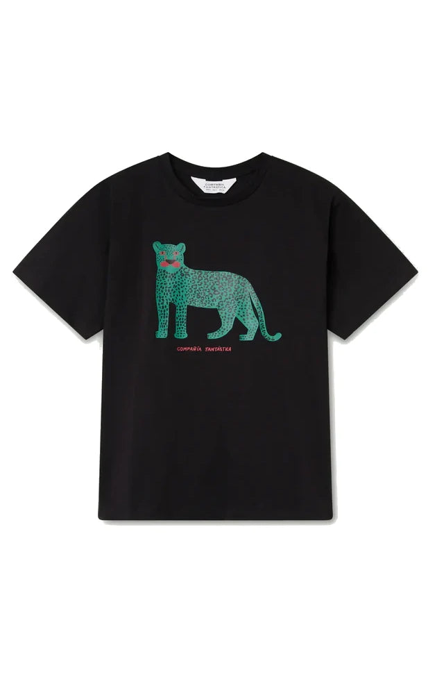 Compania Fantastica - Black T-shirt With Leopard