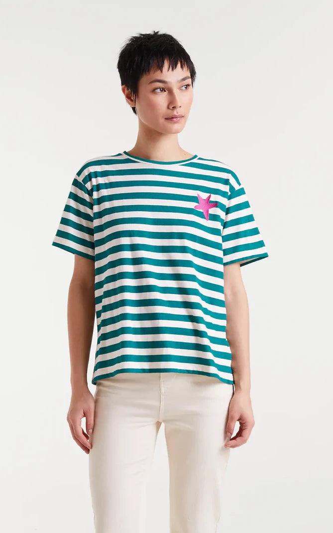 Compania Fantastica - Striped T-shirt With Star Embroidery