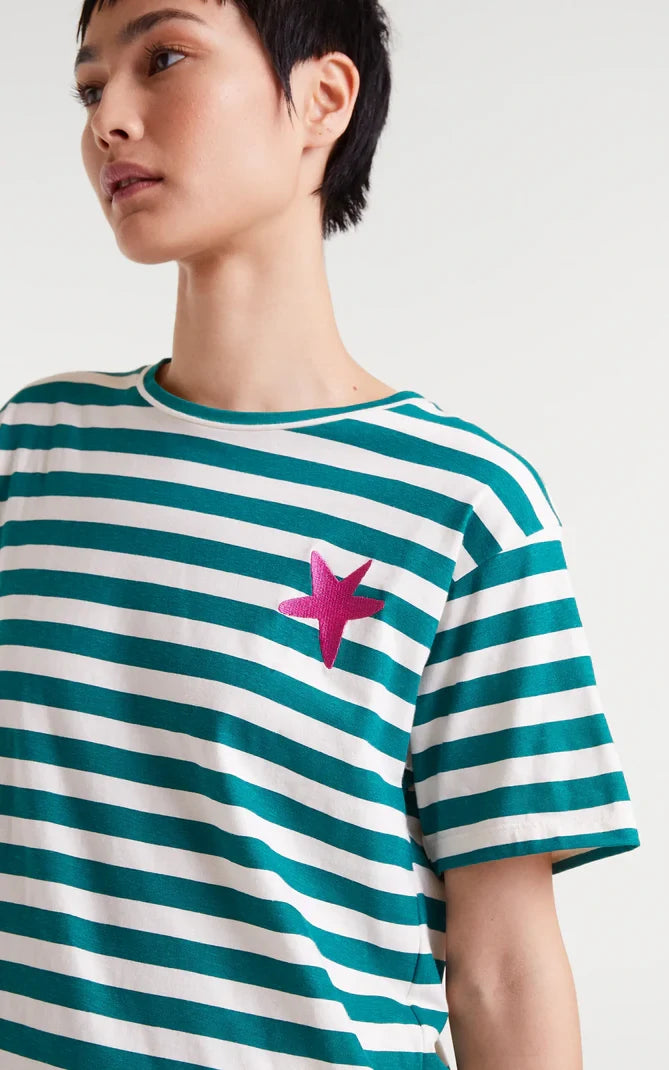 Compania Fantastica - Striped T-shirt With Star Embroidery
