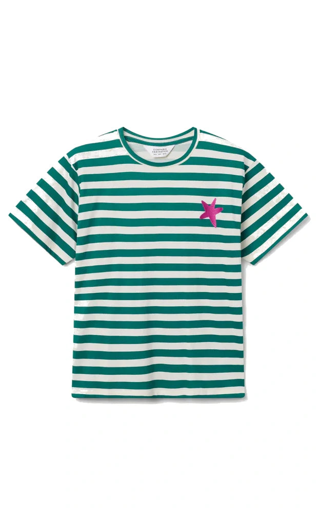 Compania Fantastica - Striped T-shirt With Star Embroidery