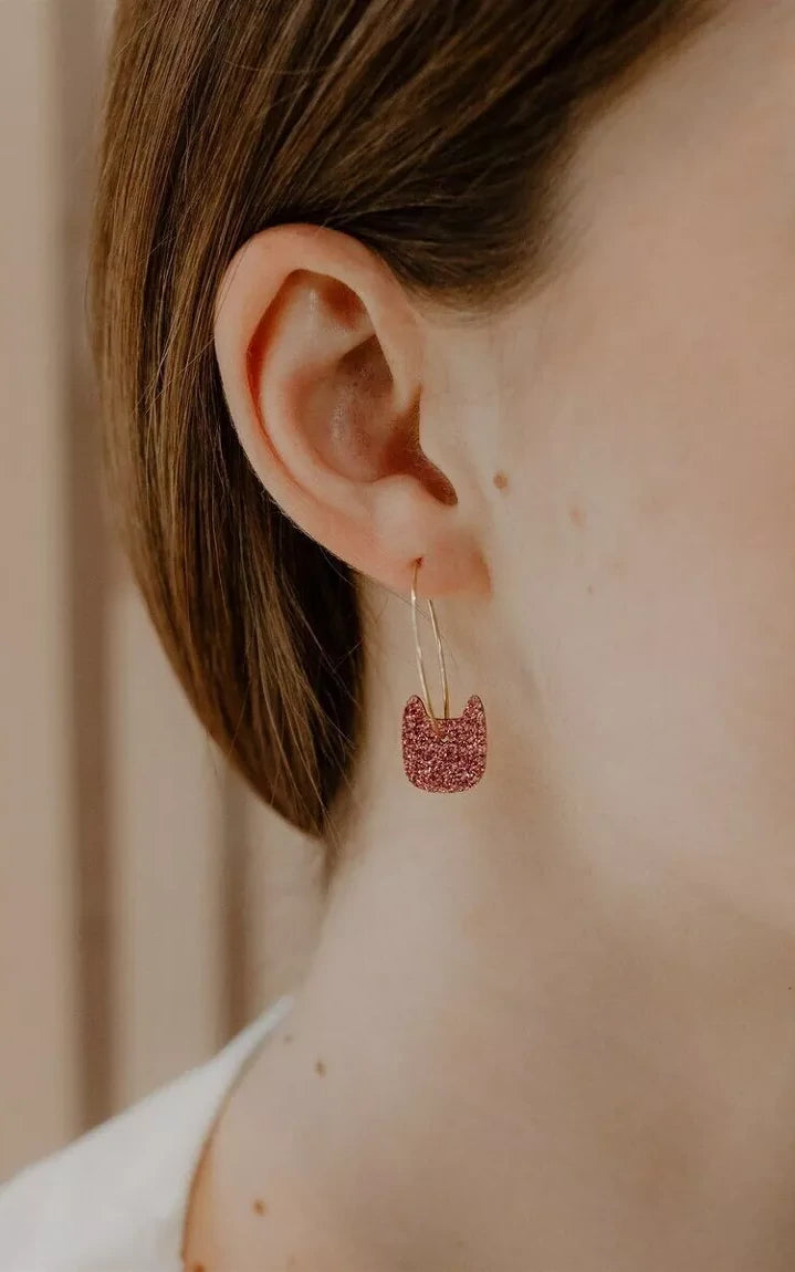 Glittery Creoles Earrings Cat Pink