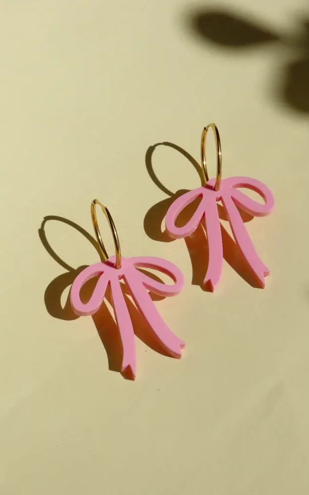 Hoop Earrings With Pink Bows