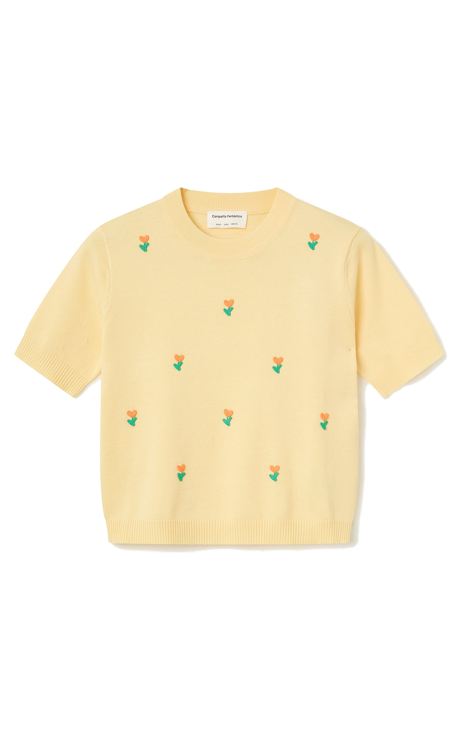 Yellow Knit Top With Tulips