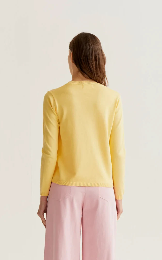 Compania Fantastica - Yellow Knit Sweater With Pink Tulip Embroidery