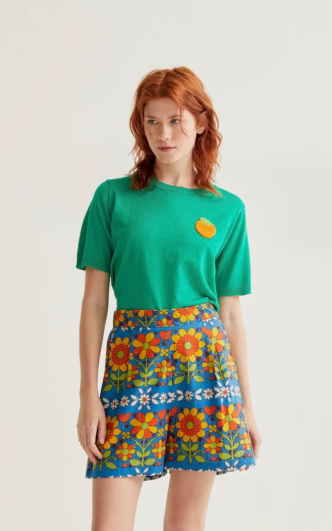 Compania Fantastica - Green Knit Top With Orange