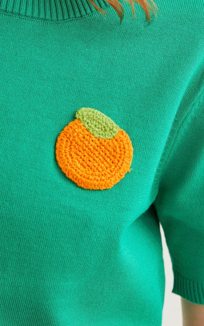 Compania Fantastica - Green Knit Top With Orange
