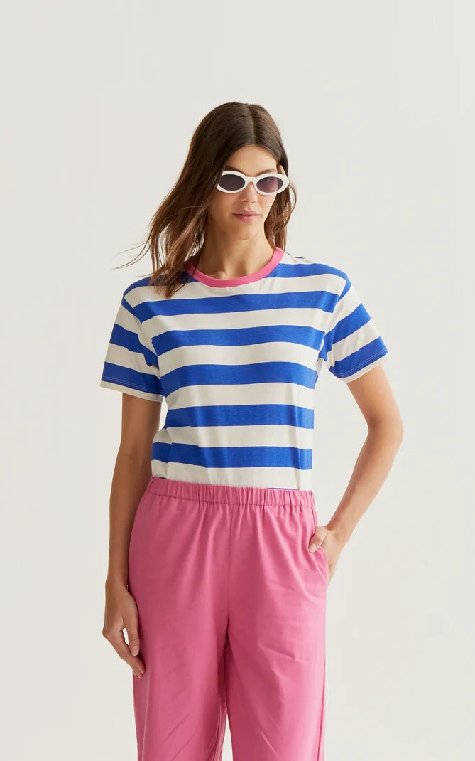 Compania Fantastica - T-shirt With Blue And White Striped Print