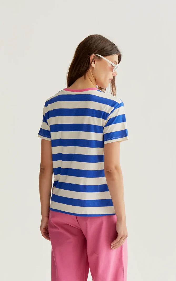 Compania Fantastica - T-shirt With Blue And White Striped Print