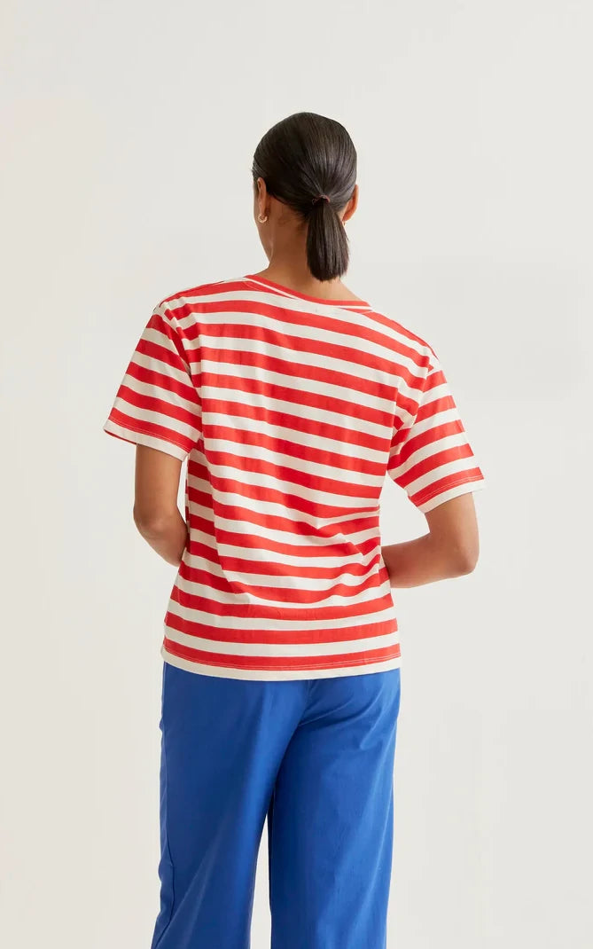 Compania Fantastica - T-shirt Red Striped Print And Embroidered Heart