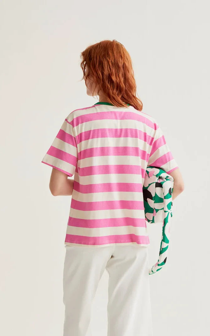 Compania Fantastica - T-shirt With Pink And White Striped Print