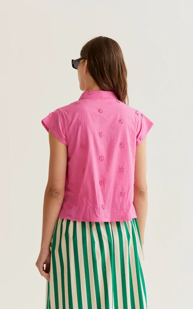 Compania Fantastica - Pink Shirt With Floral Embroidery