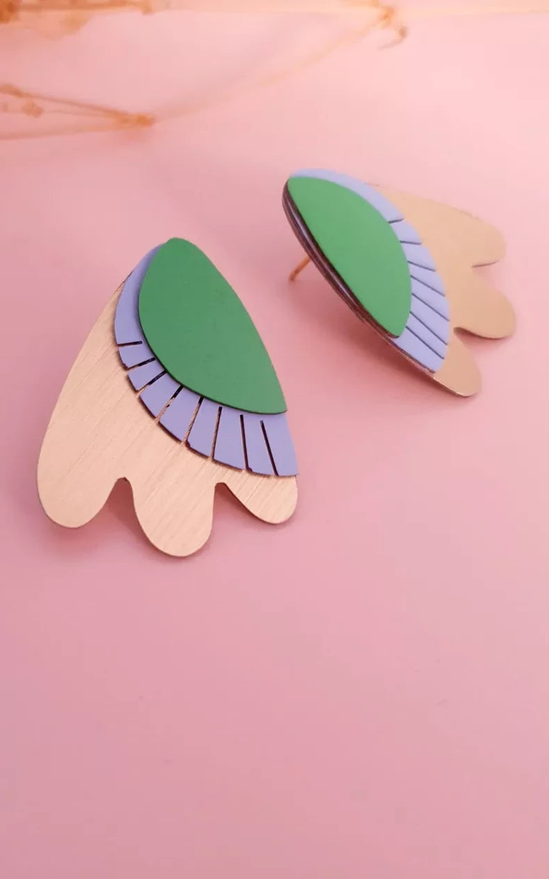 Marcello Flower Studs Green Light Blue