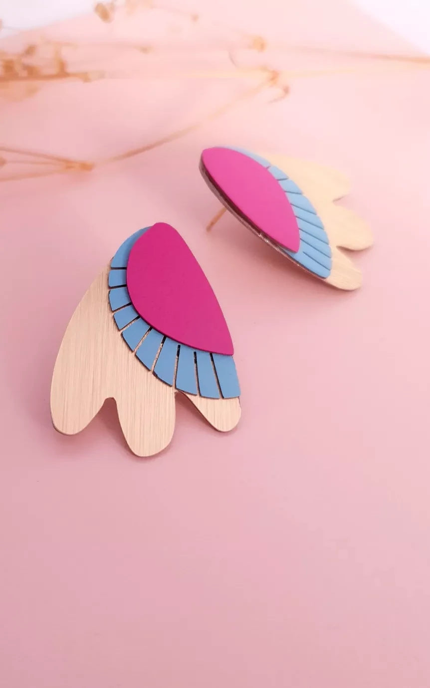 Marcello Flower Studs Fuschia Light Blue