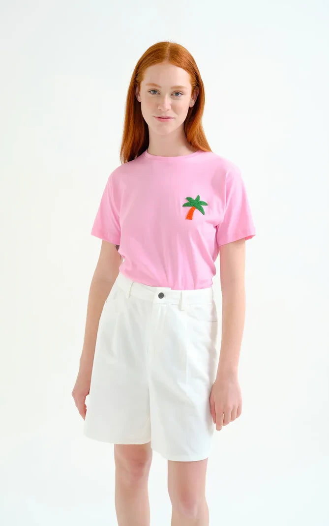Compania Fantastica - Pink T-shirt With Palmtree Embroidery