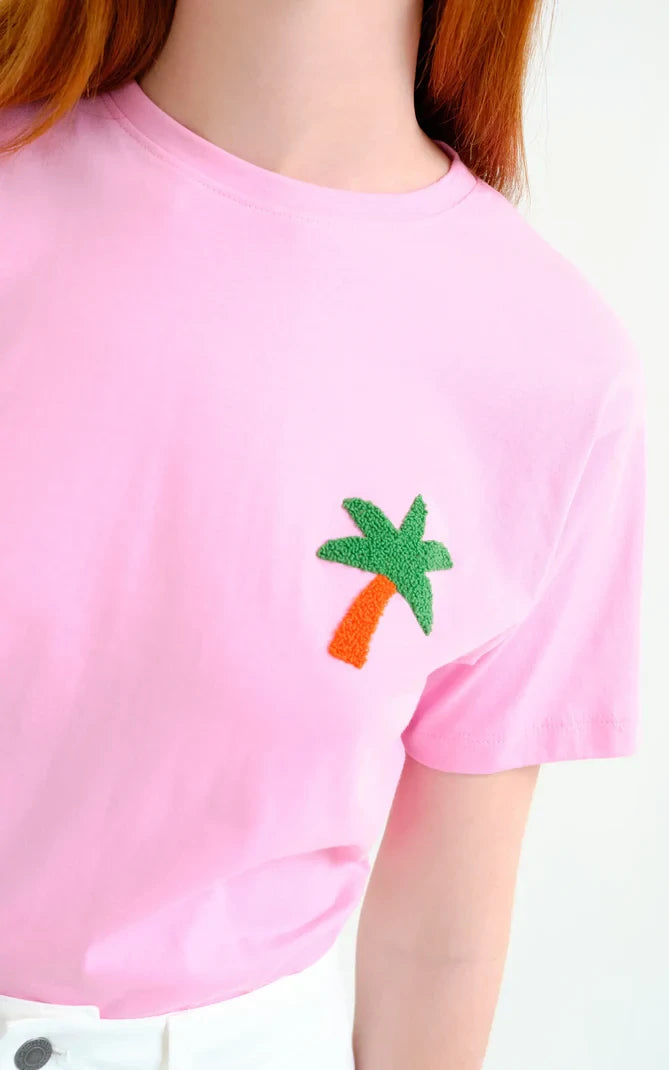 Compania Fantastica - Pink T-shirt With Palmtree Embroidery