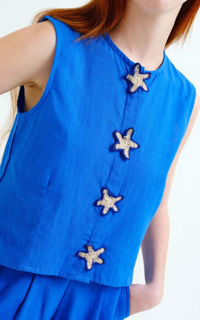 Compania Fantastica - Navy Blue Top With Star Appliqué