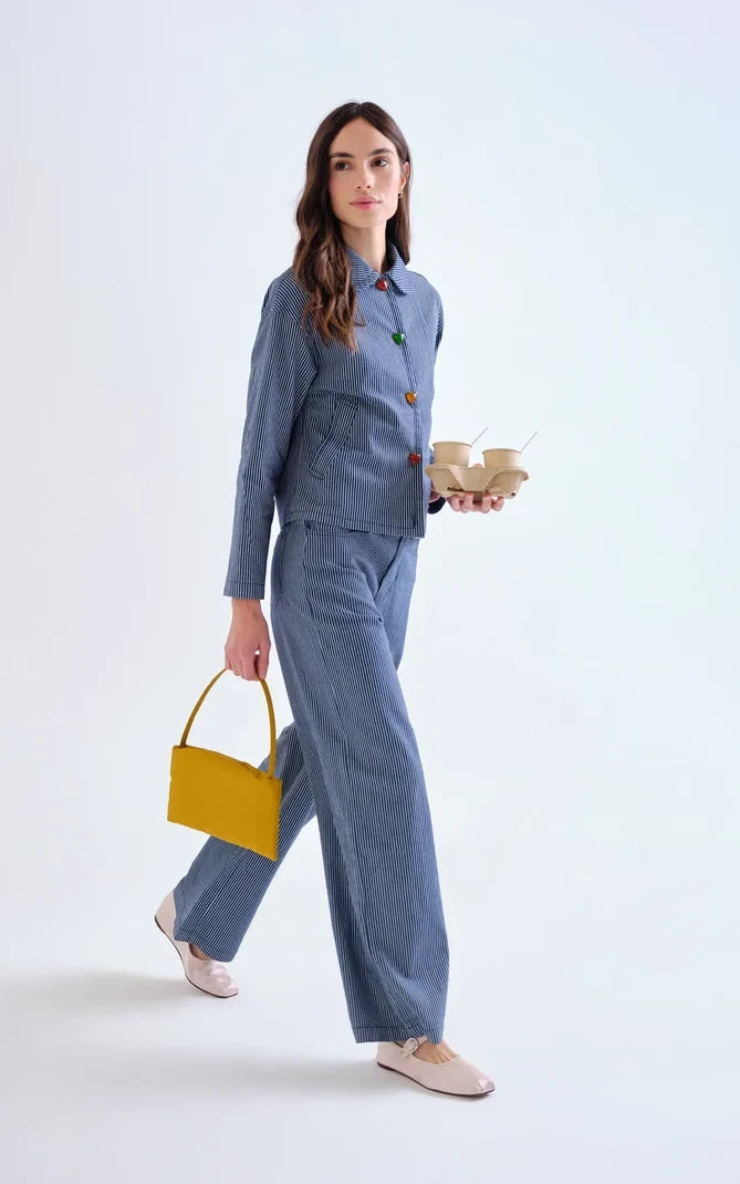 Compania Fantastica - Denim Jacket Blue Stripes & Multicolor Heart Details