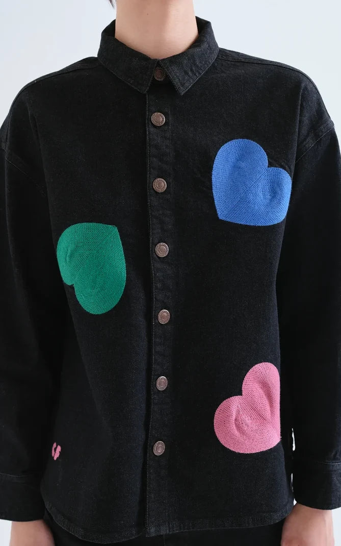 Compania Fantastica - Black Denim Shirt With Candy Print