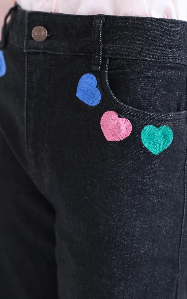 Compania Fantastica - Black Denim Trousers With Candy Print