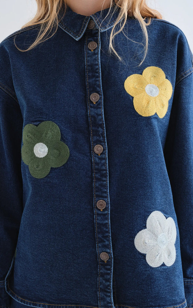Compania Fantastica - Blue Denim Shirt With Euphonia Print