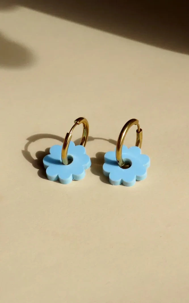 Forever Summer Flower Hoop Earrings Light Blue