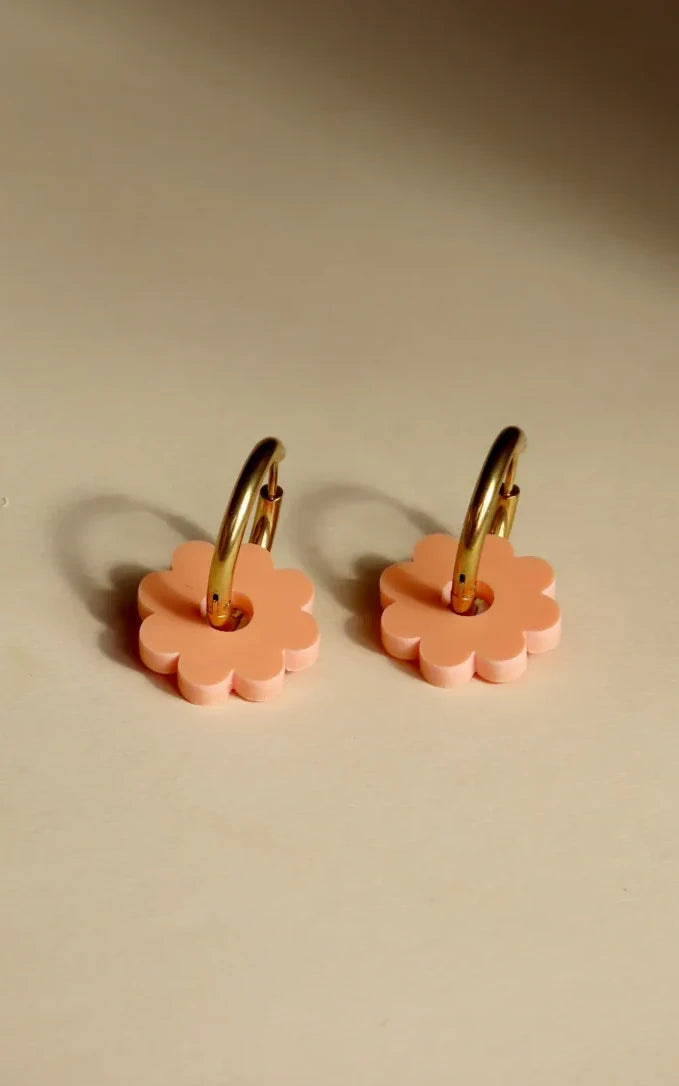 Forever Summer Flower Hoop Earrings Peach