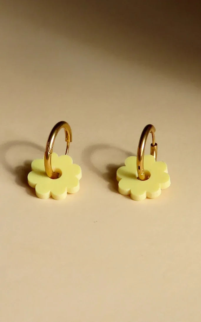 Forever Summer Flower Hoop Earrings Light Yellow