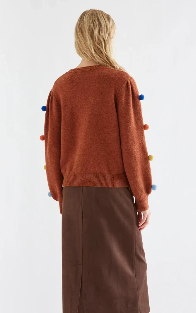 Compania Fantastica - Brown Knit Sweater With Multicolored Pompoms